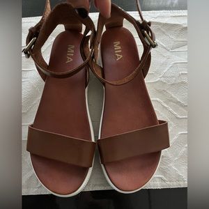 MIA Womens Ellen Ankle Strap Platform Athletic Sandals Casual - cognac